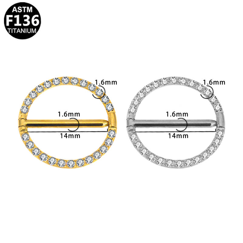 ASTM F136 Titanium 14G Minimalist Circle Nipple Ring CZ Hypoallergenic Piercing Jewelry