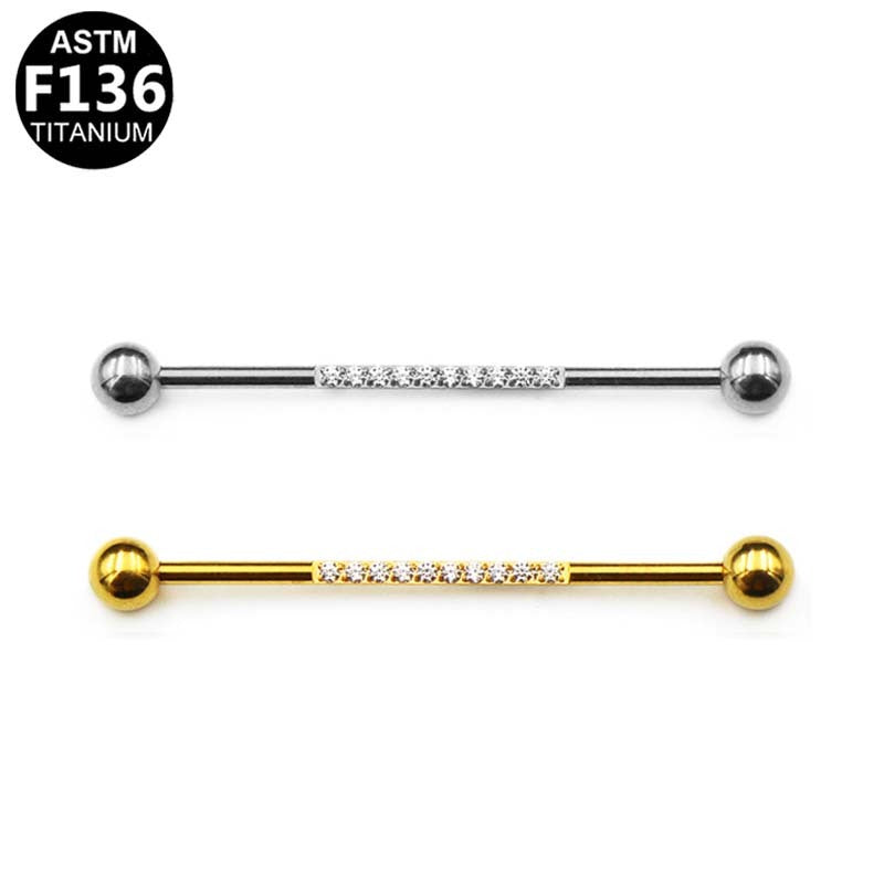 ASTM F136 Titanium 14G External Thread Industrial Barbell CZ Hypoallergenic Piercing Jewelry