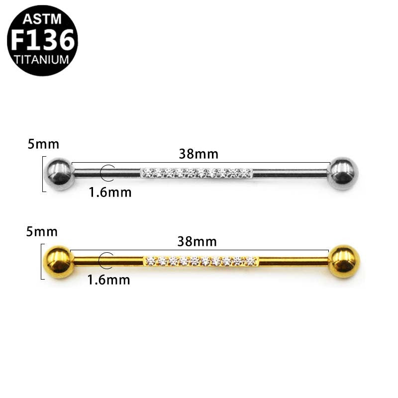 ASTM F136 Titanium 14G External Thread Industrial Barbell CZ Hypoallergenic Piercing Jewelry