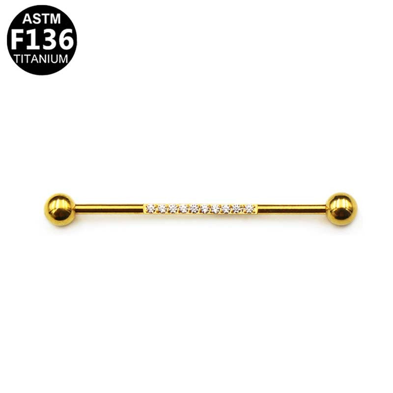 ASTM F136 Titanium 14G External Thread Industrial Barbell CZ Hypoallergenic Piercing Jewelry