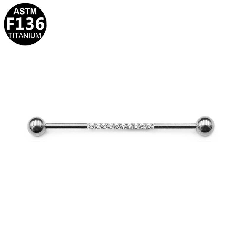 ASTM F136 Titanium 14G External Thread Industrial Barbell CZ Hypoallergenic Piercing Jewelry