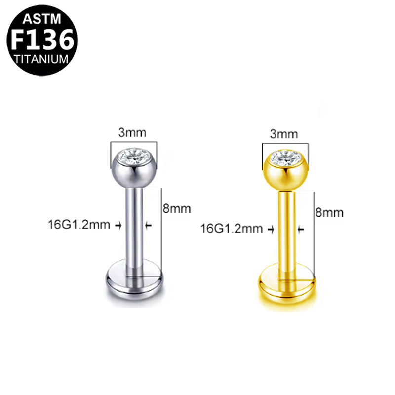 ASTM F136 Titanium 16G External Thread Flat Back Stud with CZ Hypoallergenic Piercing Jewelry