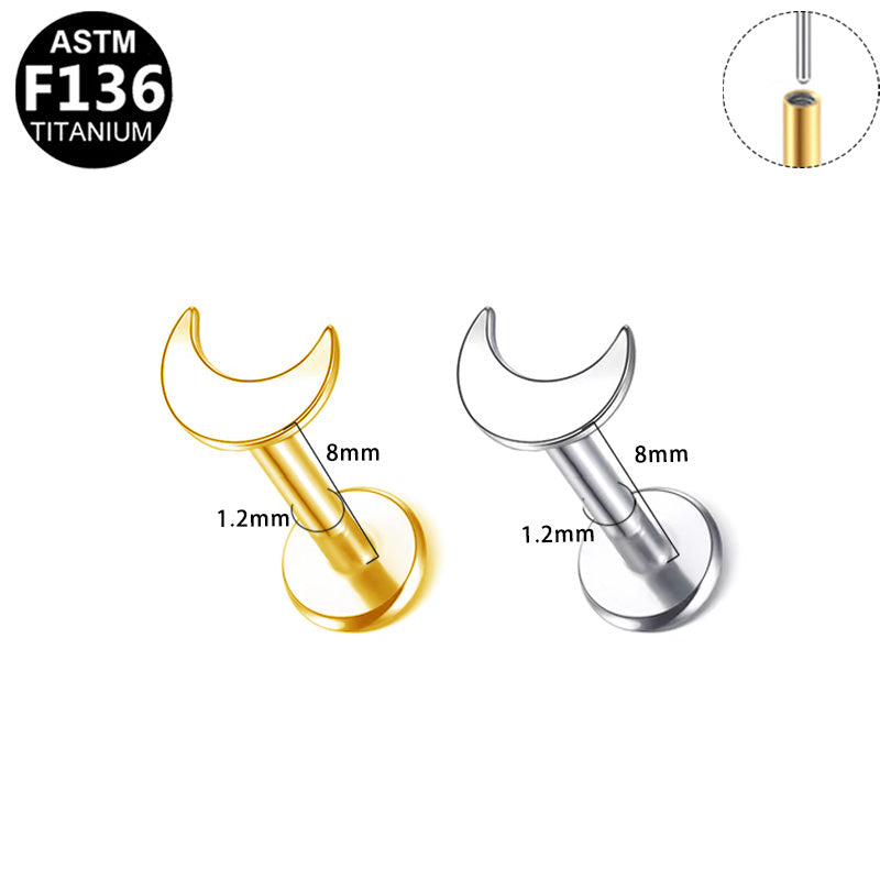 ASTM F136 Titanium 16G18G Moon Threadless Labret Hypoallergenic Piercing Jewelry