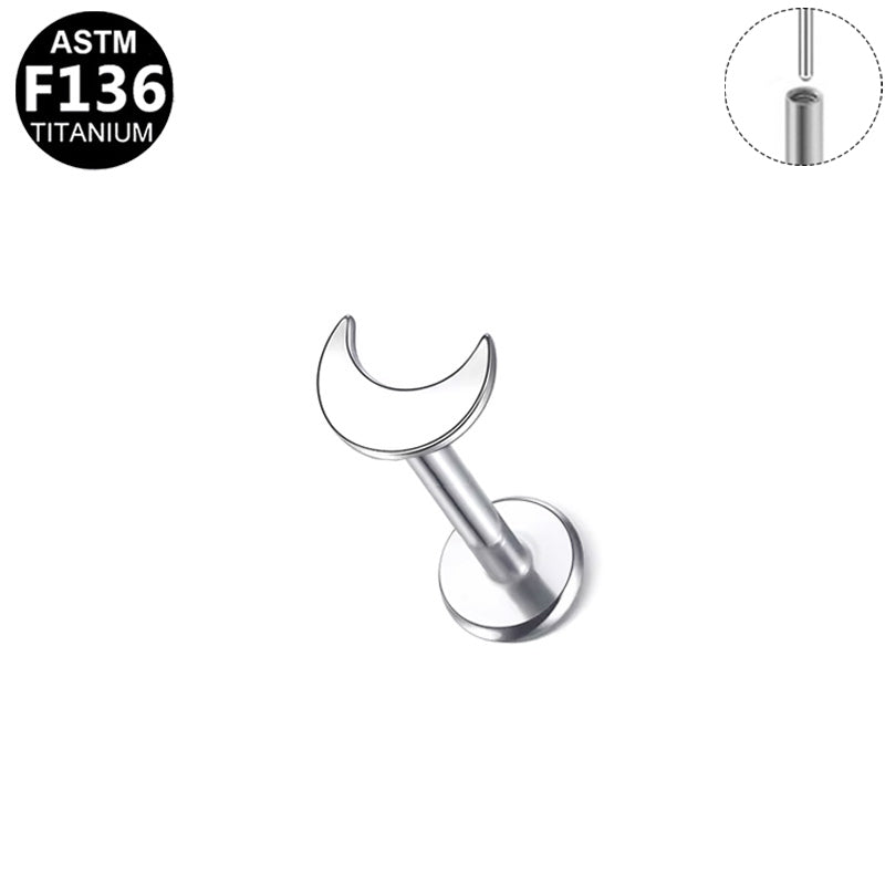 ASTM F136 Titanium 16G18G Moon Threadless Labret Hypoallergenic Piercing Jewelry