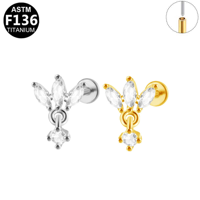 ASTM F136 Titanium 16G Marquise CZ Threadless Labret Hypoallergenic Piercing Jewelry