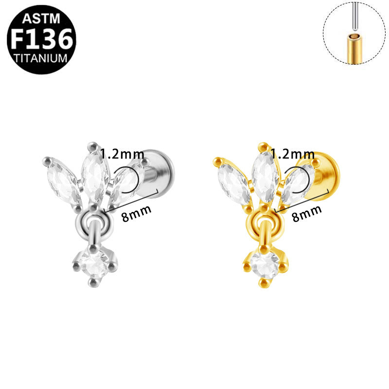 ASTM F136 Titanium 16G Marquise CZ Threadless Labret Hypoallergenic Piercing Jewelry