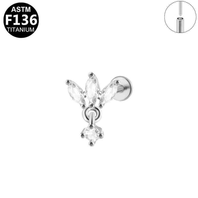 ASTM F136 Titanium 16G Marquise CZ Threadless Labret Hypoallergenic Piercing Jewelry