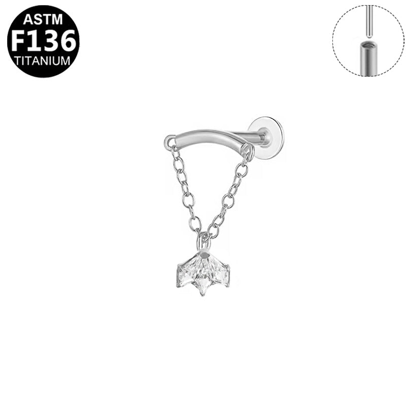 ASTM F136 Titanium 16G Star CZ Threadless Labret Hypoallergenic Piercing Jewelry