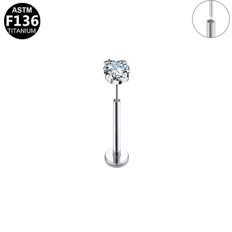 ASTM F136 Titanium 16G 18G 20G CZ Threadless Labret Hypoallergenic Piercing Jewelry