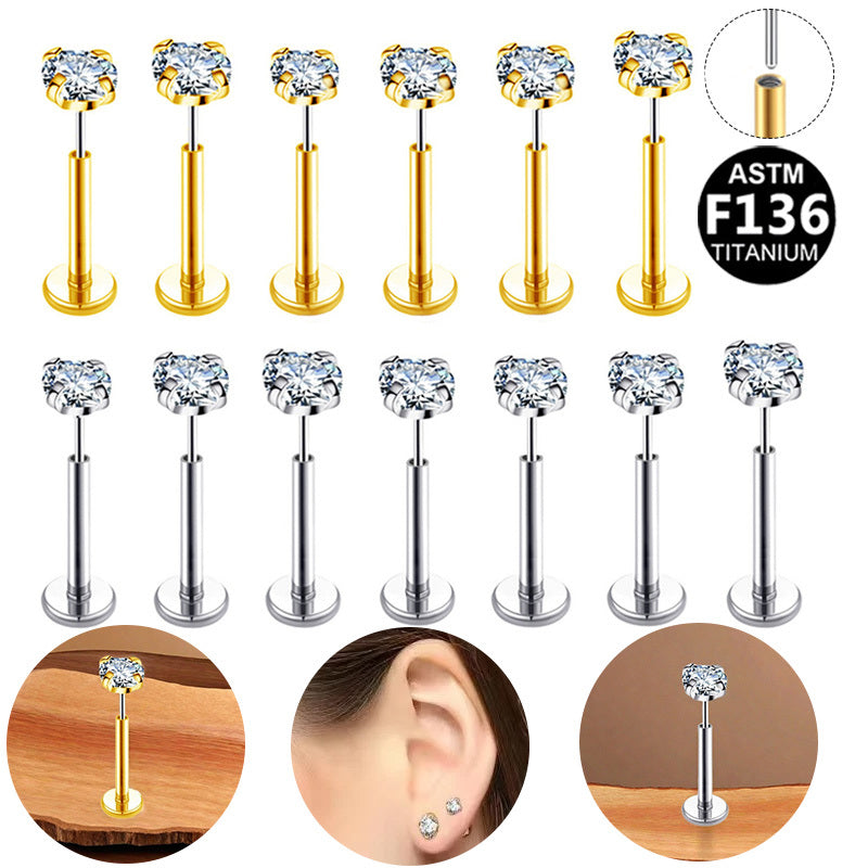 ASTM F136 Titanium 16G 18G 20G CZ Threadless Labret Hypoallergenic Piercing Jewelry