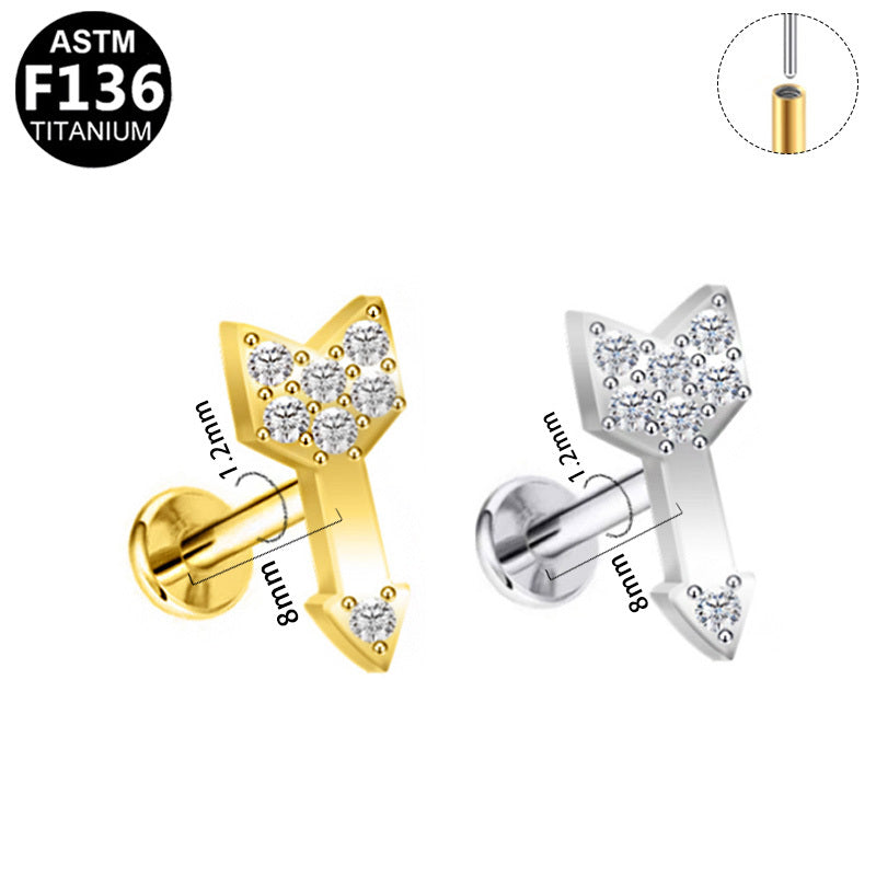 ASTM F136 Titanium 16G Arrow Threadless Labret Implant Grade Piercing Jewelry for Helix,Flat,Conch