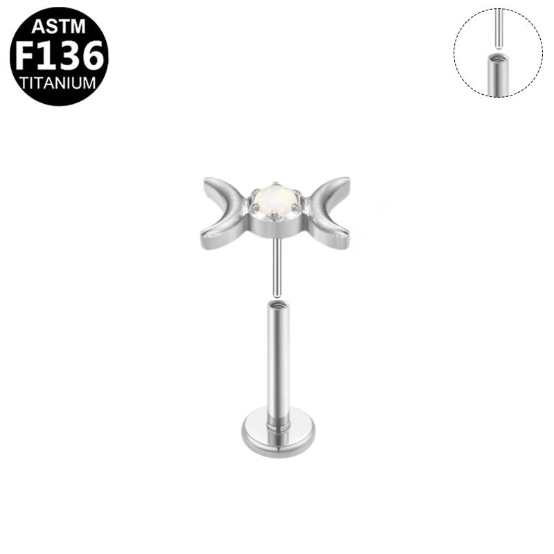 ASTM F136 Titanium 16G Double C Opal Threadless Labret Implant Grade Piercing Jewelry for Conch,Helix, Flat