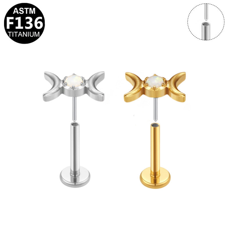 ASTM F136 Titanium 16G Double C Opal Threadless Labret Implant Grade Piercing Jewelry for Conch,Helix, Flat