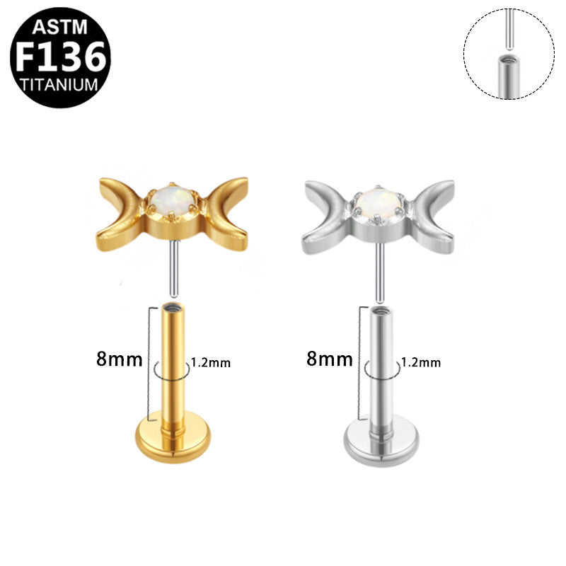ASTM F136 Titanium 16G Double C Opal Threadless Labret Implant Grade Piercing Jewelry for Conch,Helix, Flat
