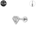 ASTM F136 Titanium 16G Hollow-Out Diamond Shaped Threadless Labret Implant Grade Piercing Jewelry for Helix, Lobe, Flat