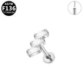 ASTM F136 Titanium 16G Triple Baguette CZ Threadless Labret Implant Grade Piercing Jewelry for Flat, Helix, Conch