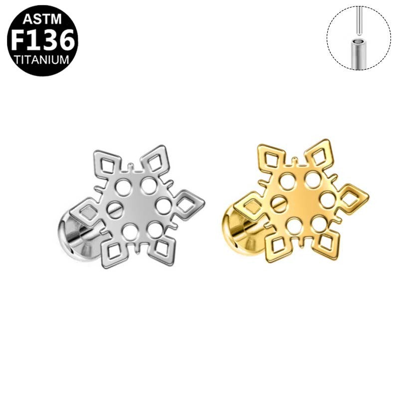 ASTM F136 Titanium 16G Geometric Snowflake Threadless Labret Implant Grade Piercing Jewelry for Helix, Flat, Conch