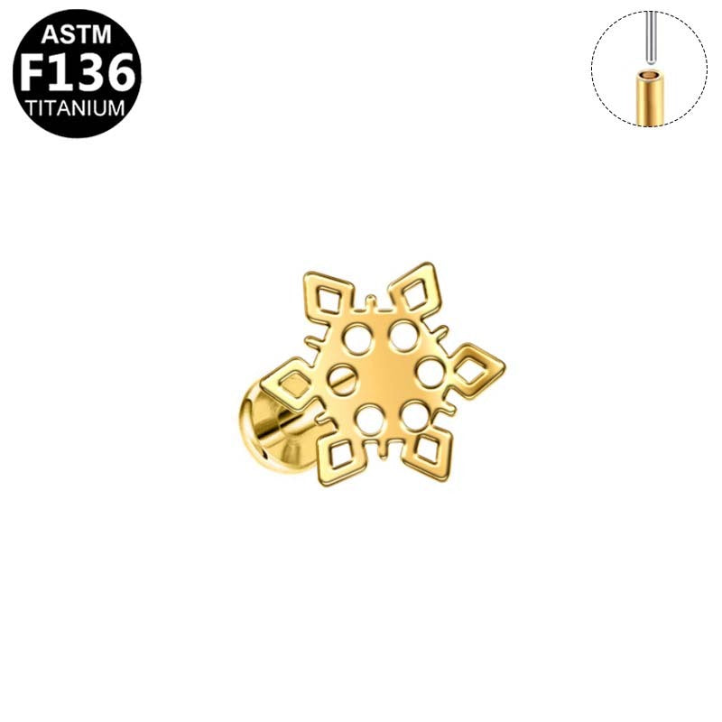ASTM F136 Titanium 16G Geometric Snowflake Threadless Labret Implant Grade Piercing Jewelry for Helix, Flat, Conch
