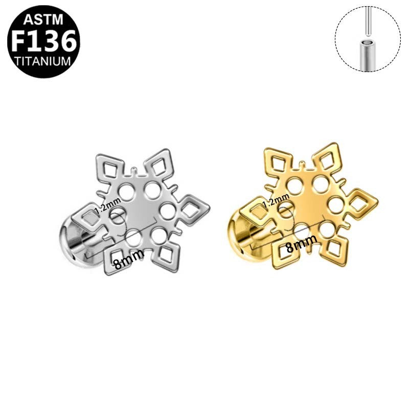 ASTM F136 Titanium 16G Geometric Snowflake Threadless Labret Implant Grade Piercing Jewelry for Helix, Flat, Conch