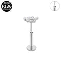 ASTM F136 Titanium 16G Leaf Branch CZ Threadless Labret Implant Grade Piercing Jewelry for Flat, Helix, Cartilage