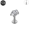 ASTM F136 Titanium 16G Triple Curved Baguette CZ Threadless Labret Implant Grade Piercing Jewelry for Flat, Helix, Cartilage