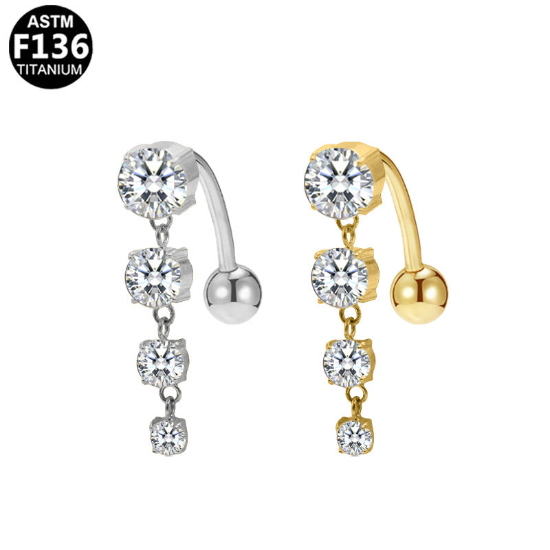 ASTM F136 Titanium 14G CZ Internal Thread Belly Button Ring Pave Bridge Shield Implant Grade Piercing Jewelry