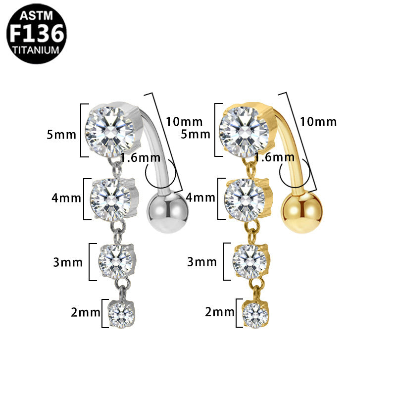 ASTM F136 Titanium 14G CZ Internal Thread Belly Button Ring Pave Bridge Shield Implant Grade Piercing Jewelry