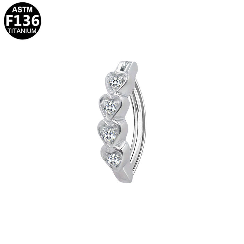 ASTM F136 Titanium 14G Heart Pave CZ Belly Button Clicker Finish Curved Shield Romantic Piercing Jewelry