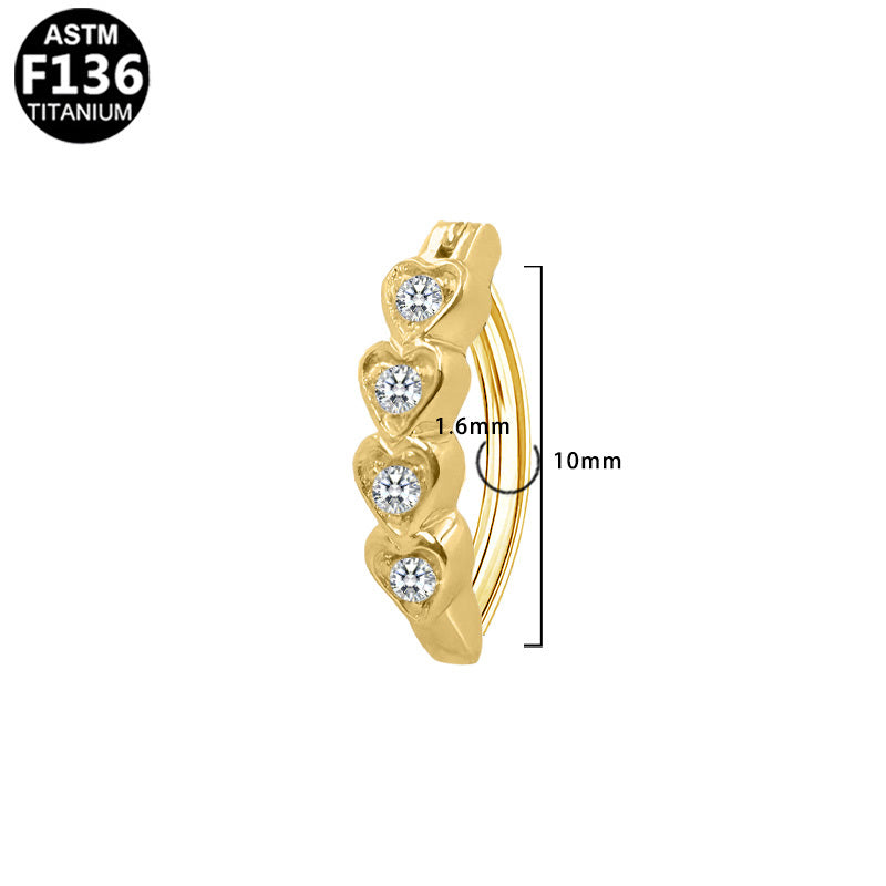 ASTM F136 Titanium 14G Heart Pave CZ Belly Button Clicker Finish Curved Shield Romantic Piercing Jewelry