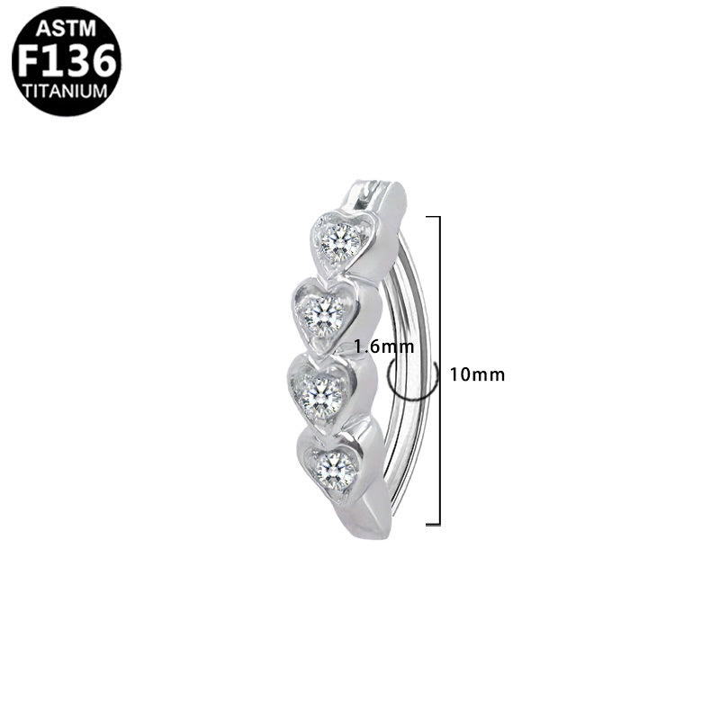 ASTM F136 Titanium 14G Heart Pave CZ Belly Button Clicker Finish Curved Shield Romantic Piercing Jewelry