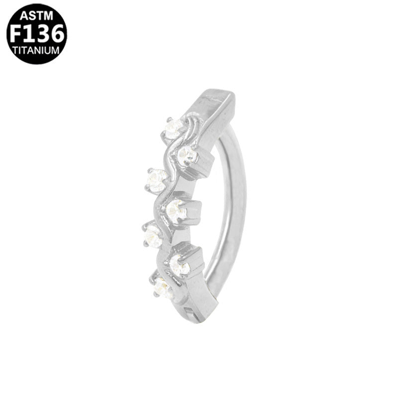 ASTM F136 Titanium 14G Wave Pave CZ Belly Button Clicker Implant Grade Piercing Jewelry