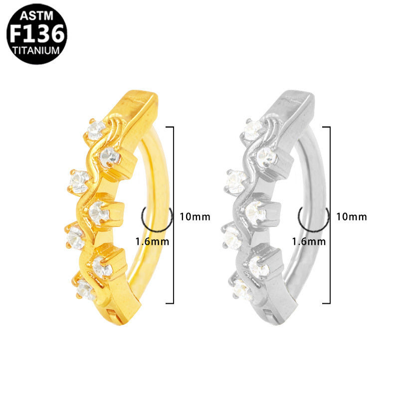 ASTM F136 Titanium 14G Wave Pave CZ Belly Button Clicker Implant Grade Piercing Jewelry