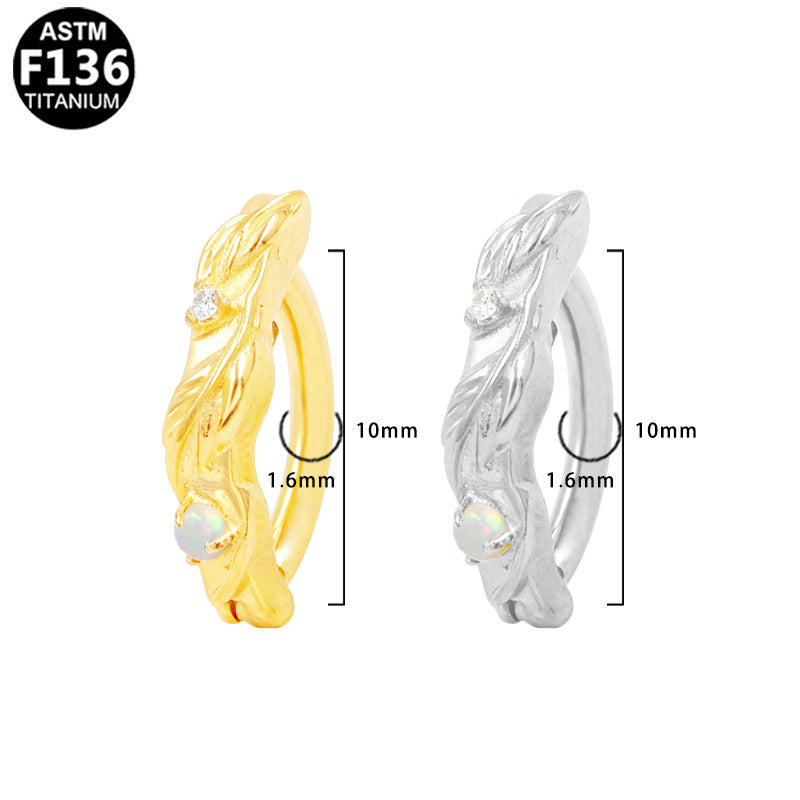 ASTM F136 Titanium 14G Feather Belly Button Clicker Opal & CZ Floral Implant Grade Piercing Jewelry