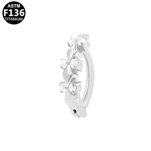 ASTM F136 Titanium 14G Bow Rhombus Pave CZ Belly Button Clicker Implant Grade Piercing Jewelry