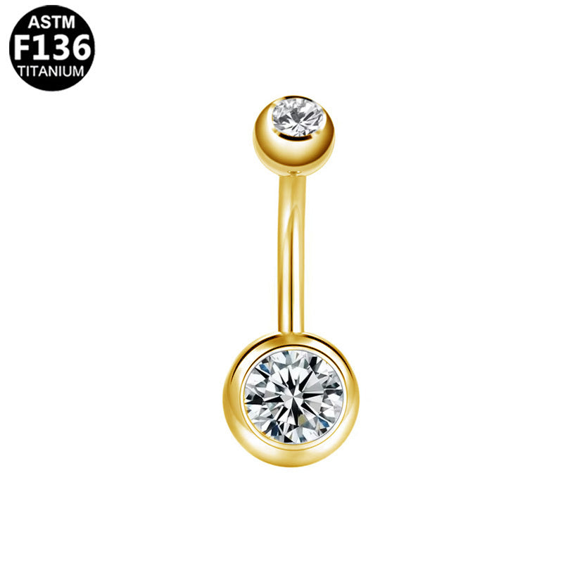 ASTM F136 Titanium 14G Internal Thread Belly Button Ring Classic Double CZ Implant Grade Body Jewelry