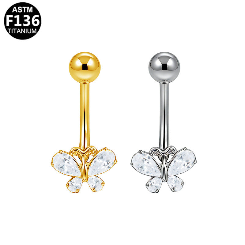 ASTM F136 Titanium 14G Petite Butterfly Internal Thread Belly Button Ring CZ Implant Grade Body Piercing Jewelry