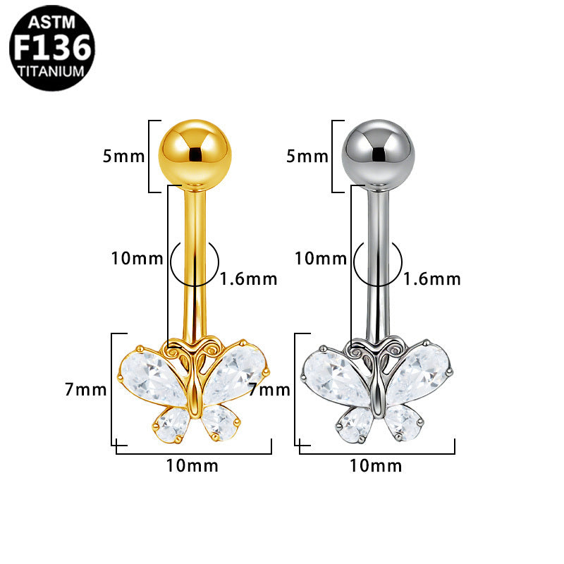 ASTM F136 Titanium 14G Petite Butterfly Internal Thread Belly Button Ring CZ Implant Grade Body Piercing Jewelry