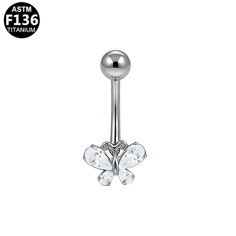 ASTM F136 Titanium 14G Petite Butterfly Internal Thread Belly Button Ring CZ Implant Grade Body Piercing Jewelry