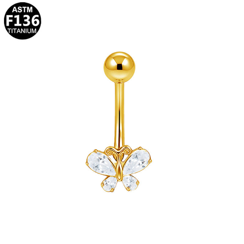 ASTM F136 Titanium 14G Petite Butterfly Internal Thread Belly Button Ring CZ Implant Grade Body Piercing Jewelry