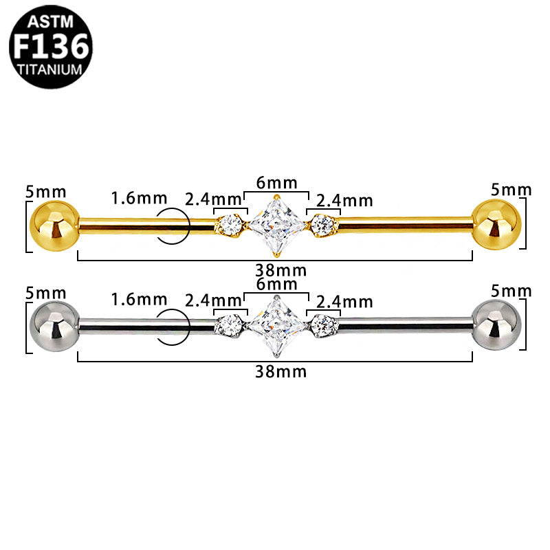 ASTM F136 Titanium 14G Industrial Barbell Geometric CZ Pave Scaffold Earring Implant Grade Cartilage Jewelry