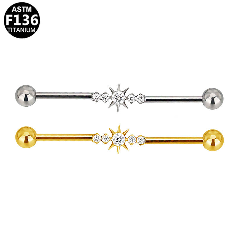 ASTM F136 Titanium 14G North Star Industrial Barbell Celestial CZ Pave Scaffold Earring Implant Grade Cartilage Jewelry