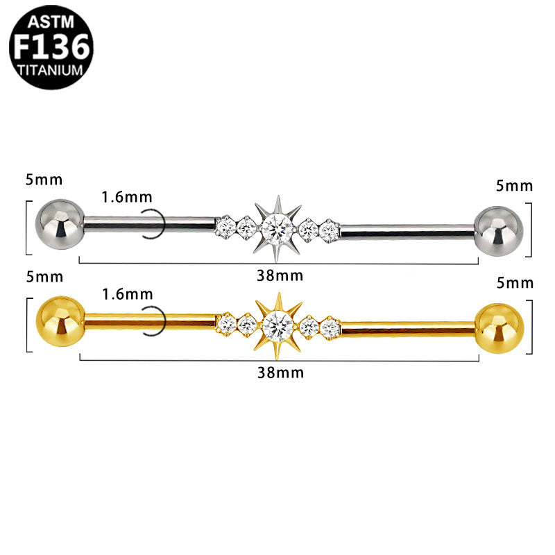 ASTM F136 Titanium 14G North Star Industrial Barbell Celestial CZ Pave Scaffold Earring Implant Grade Cartilage Jewelry