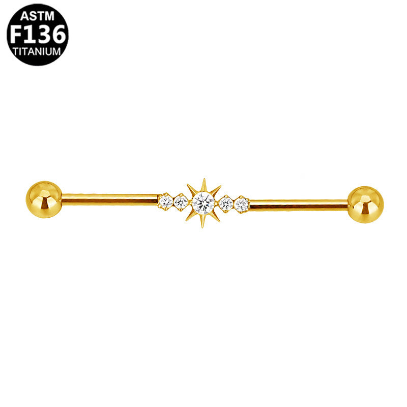 ASTM F136 Titanium 14G North Star Industrial Barbell Celestial CZ Pave Scaffold Earring Implant Grade Cartilage Jewelry