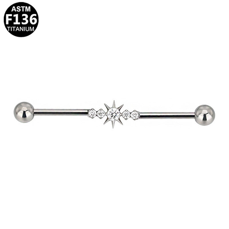 ASTM F136 Titanium 14G North Star Industrial Barbell Celestial CZ Pave Scaffold Earring Implant Grade Cartilage Jewelry
