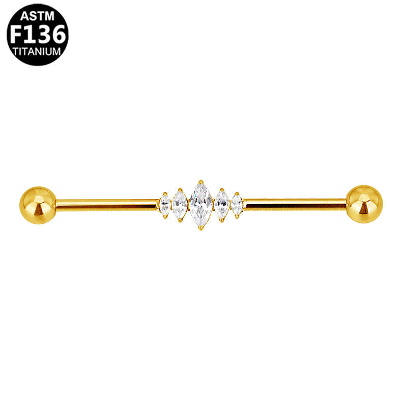 ASTM F136 Titanium 14G 5-Stone Marquise CZ Pave Industrial Barbell Scaffold Earring Implant Grade Cartilage Piercing Jewelry