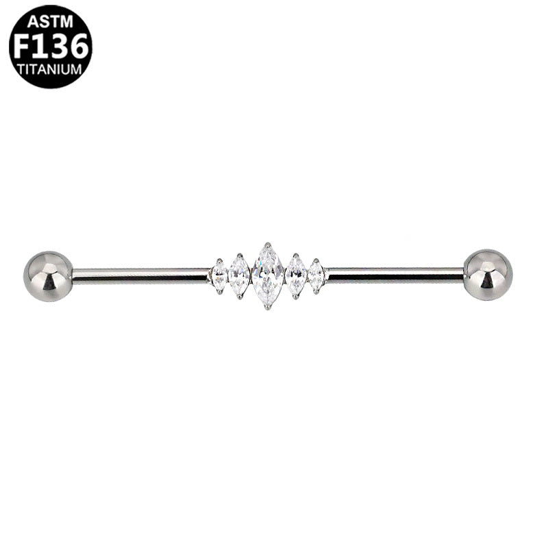 ASTM F136 Titanium 14G 5-Stone Marquise CZ Pave Industrial Barbell Scaffold Earring Implant Grade Cartilage Piercing Jewelry