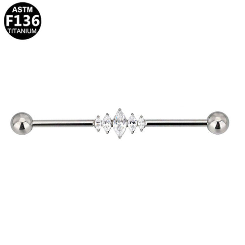ASTM F136 Titanium 14G 5-Stone Marquise CZ Pave Industrial Barbell Scaffold Earring Implant Grade Cartilage Piercing Jewelry
