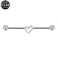 ASTM F136 Titanium 14G Pave Heart Industrial Barbell Heart Silhouette Scaffold Earring Implant Grade Jewelry