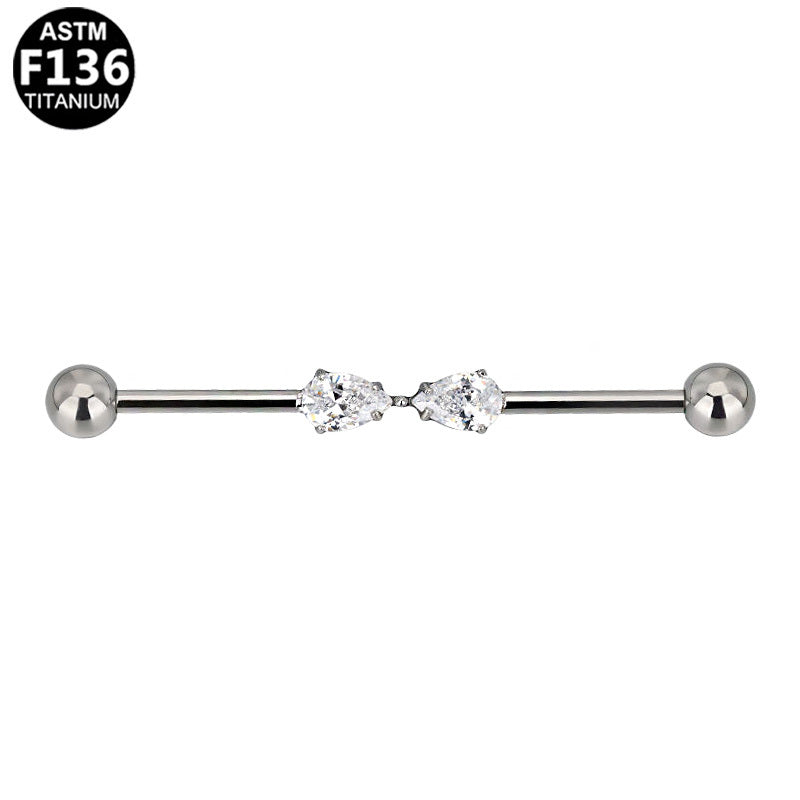 ASTM F136 Titanium 14G Marquise Starfall Industrial Barbell Hypoallergenic Implant Grade Jewelry