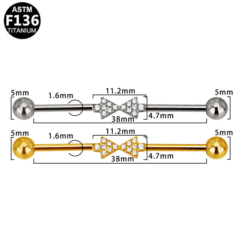 ASTM F136 Titanium 14G Pave Bow Industrial Barbell Scaffold Earring Hypoallergenic Implant Grade Jewelry